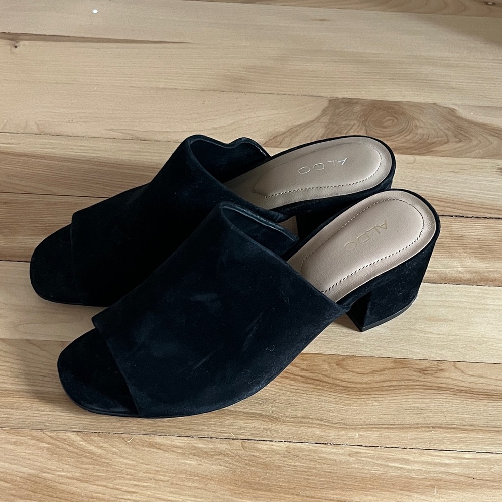 Black Suede Open-Toe Mules